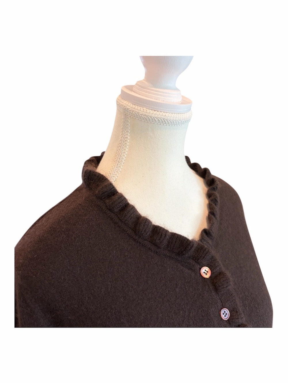 Pure Collection Cashmere Sz 14 Brown Ruffle Trim Edge Cardigan Sweater View 4